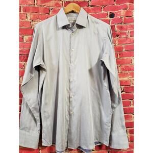 RICHARD JAMES Savile Row Blue Woven Cotton Spread Shirt Tailored  Size 16